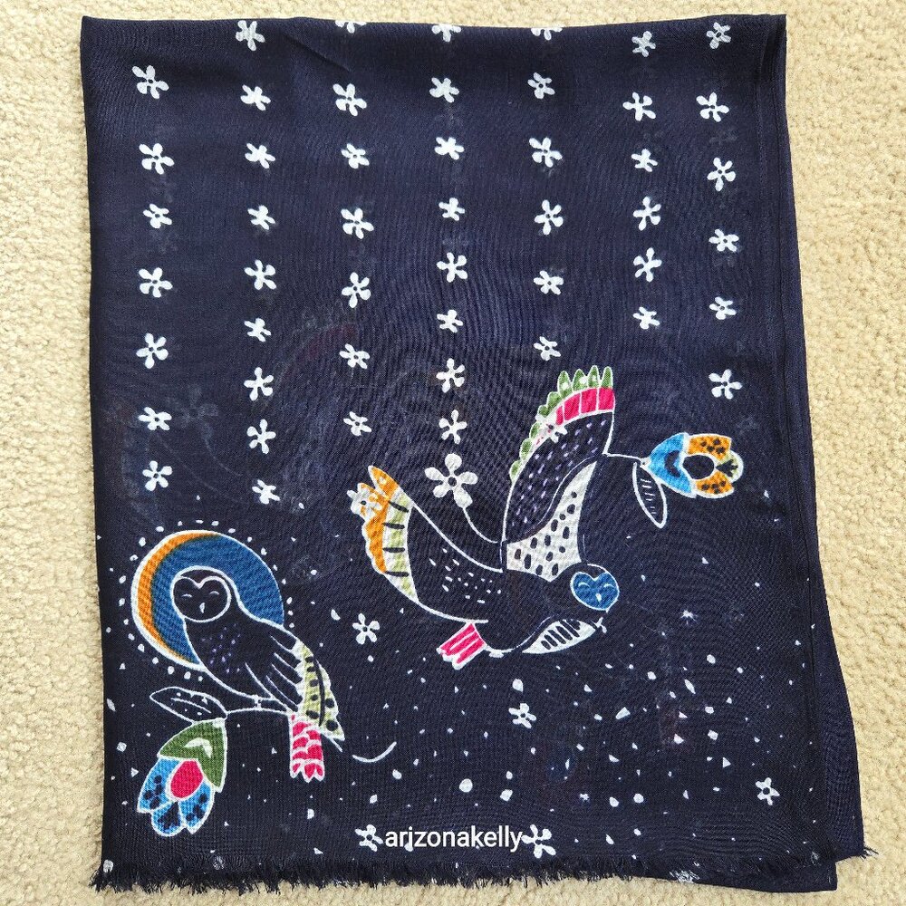 NWT Owls in Night Sky Scarf Vera Bradley Barn Owls - Picture 2 of 11